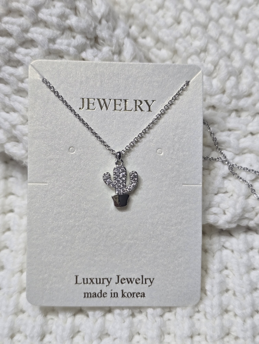 Happy Cactus Charm Necklace Silver Chain